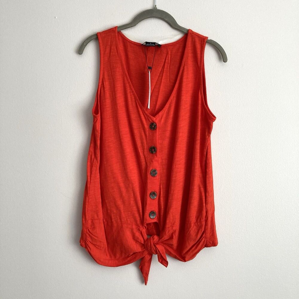 Sanctuary Womens Button Front Red Tank Top Knot Size Small Cotton Blend Classic